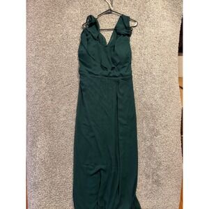 Birdy Grey Maxi Dress Jane Curve 2X Emerald Green Ruffle Chiffon Formal